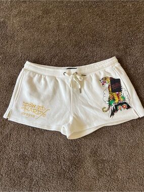 Ed Hardy Designs Ivory Tiger Graphic Drawstring Lounge Shorts XL NWT